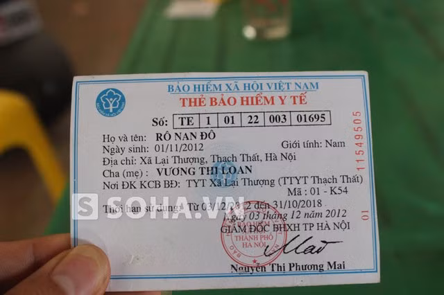 Thẻ bảo hiểm y tế của cháu Rô Nan Đô