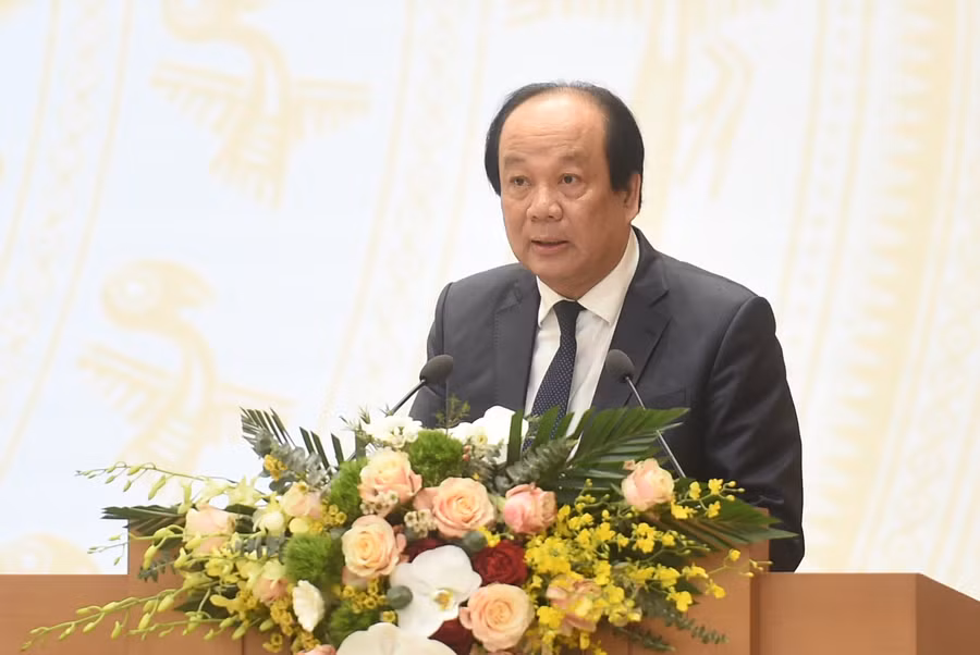 Bộ trưởng, Chủ nhiệm VPCP Mai Tiến Dũng, Tổ trưởng Tổ công tác phát biểu tại Hội nghị. Ảnh VGP/Quang Hiếu