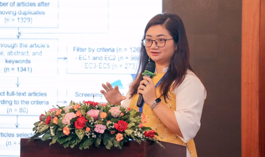 PGS.TS Trịnh Thị Phương Thảo báo cáo tại một hội thảo quốc tế. Ảnh: NVCC
