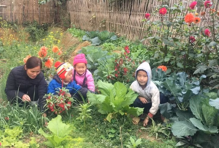 Cô và trò như những người thân trong gia đình, cùng chăm sóc vườn hoa nhỏ.