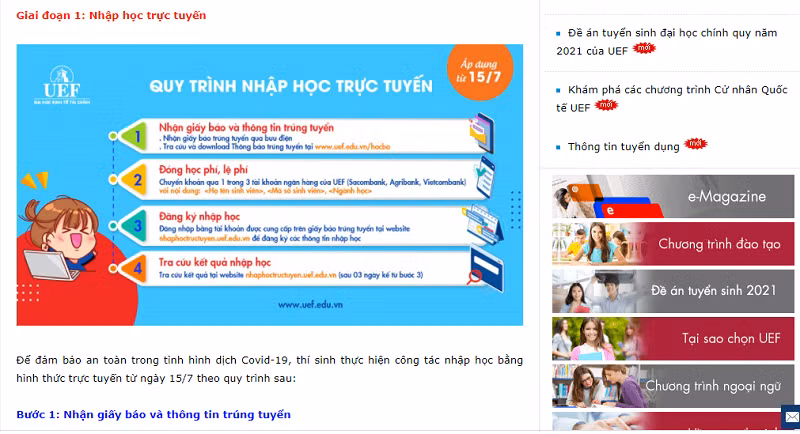 Hệ thống nhập học trực tuyến của Trường ĐH Kinh tế - Tài chính TP Hồ Chí Minh đã khởi động.