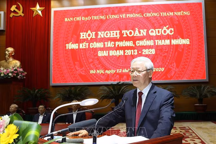 Tổng Bí thư, Chủ tịch nước Nguyễn Phú Trọng, Trưởng Ban Chỉ đạo Trung ương về phòng, chống tham nhũng phát biểu kết luận Hội nghị - Ảnh: TTXVN