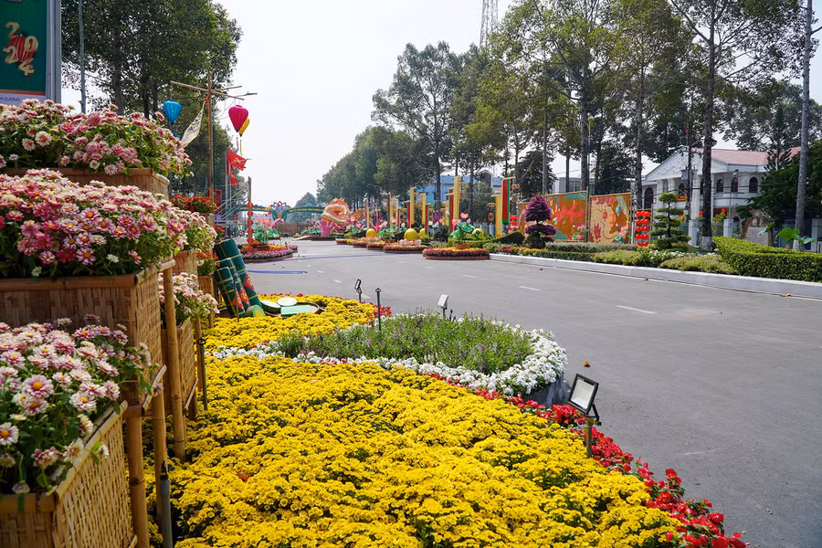 Hàng loạt loài hoa đặc trưng của vùng đất Đồng Tháp được được các nghệ nhân sắp xếp kết hợp tạo nên những tiểu cảnh đặc sắc trong không gian đường hoa.