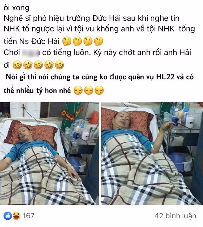 Bức ảnh NSƯT Đức Hải nhập viện...