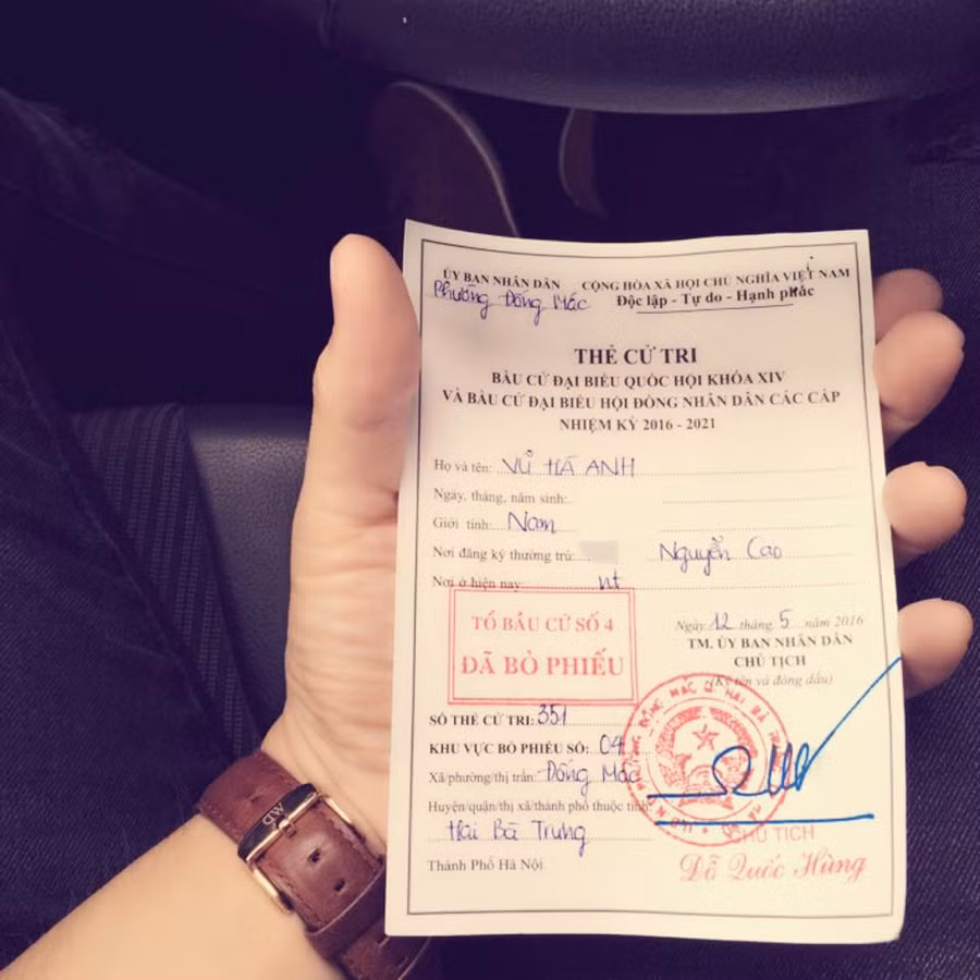  Ca sĩ Vũ Hà Anh khoe tấm thử cử tri. 