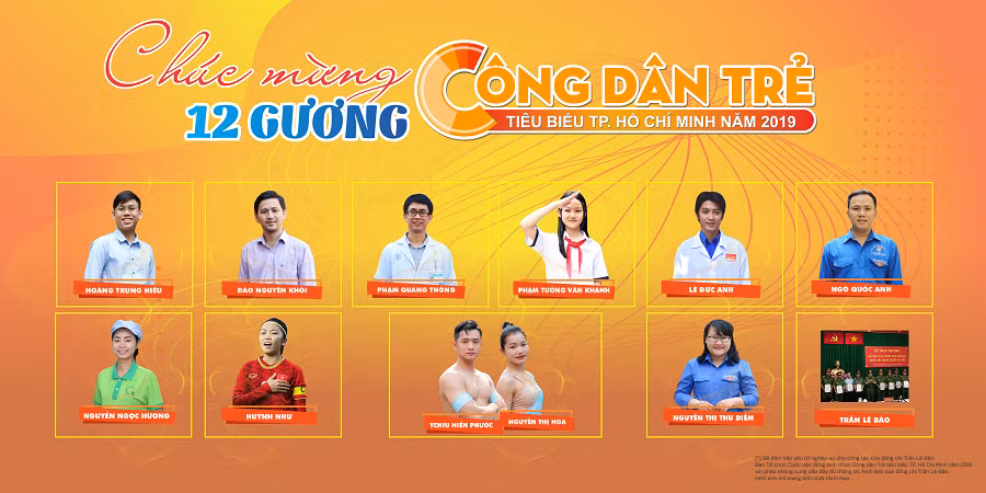 Danh sách 12 Công dân trẻ tiêu biểu TP.HCM năm 2019. Ảnh: Thành đoàn TP.HCM