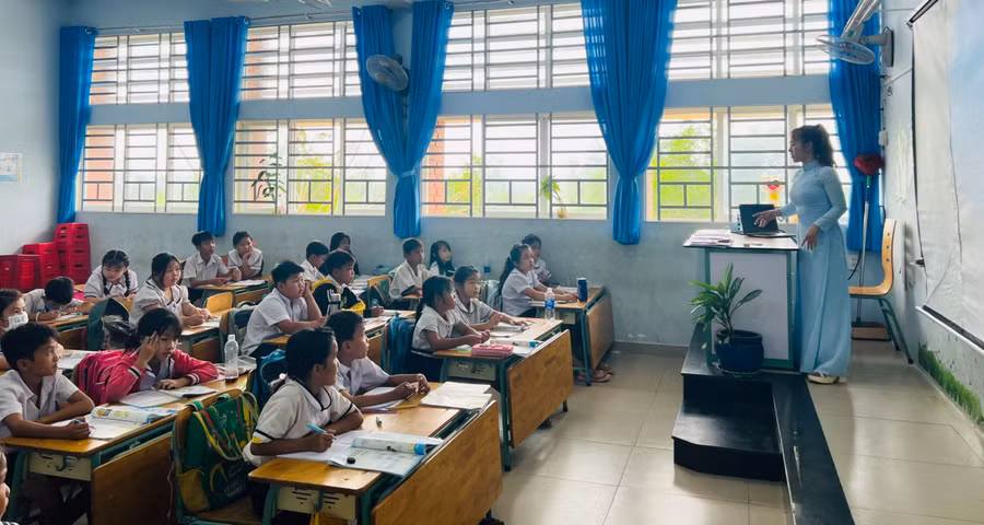 Học sinh Trường Tiểu học Hòa Lộc, xã Minh Hòa (Dầu Tiếng, Bình Dương). Ảnh: TG