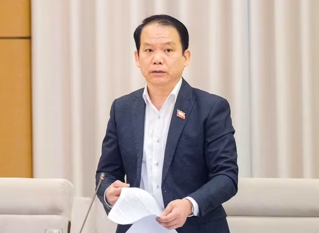 Chủ nhiệm Ủy ban Pháp luật của Quốc hội Hoàng Thanh Tùng trình bày báo cáo thẩm tra. (Ảnh: Doãn Tấn/TTXVN).