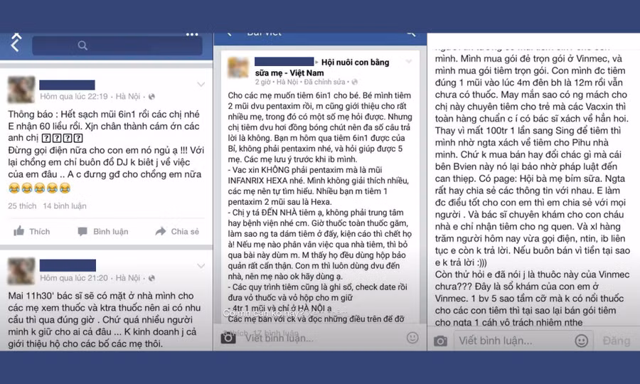 Các trang facebook cá nhân rao gom mua vaccine từ nước ngoài