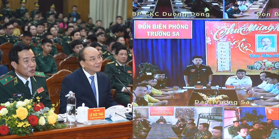 Thủ tướng trò chuyện trực tuyến với BĐBP Trường Sa. Ảnh VGP/Quang Hiếu