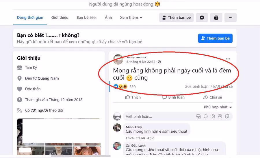 Dòng status cuối cùng đầy bí ẩn của cô gái trẻ.