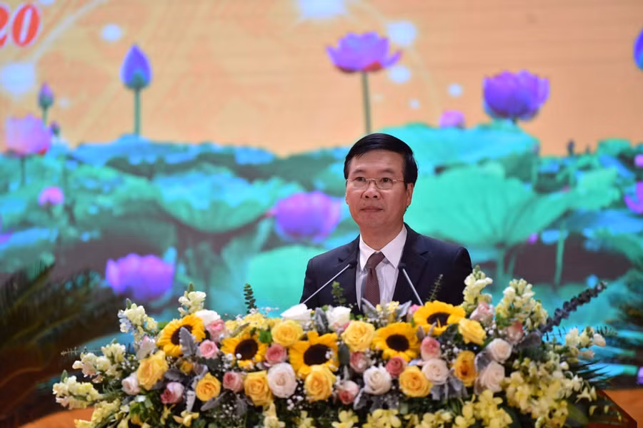 Ông Võ Văn Thưởng- Ủy viên Bộ Chính trị, Bí thư Trung ương Đảng, Trưởng Ban Tuyên giáo Trung ương phát biểu tại Hội nghị