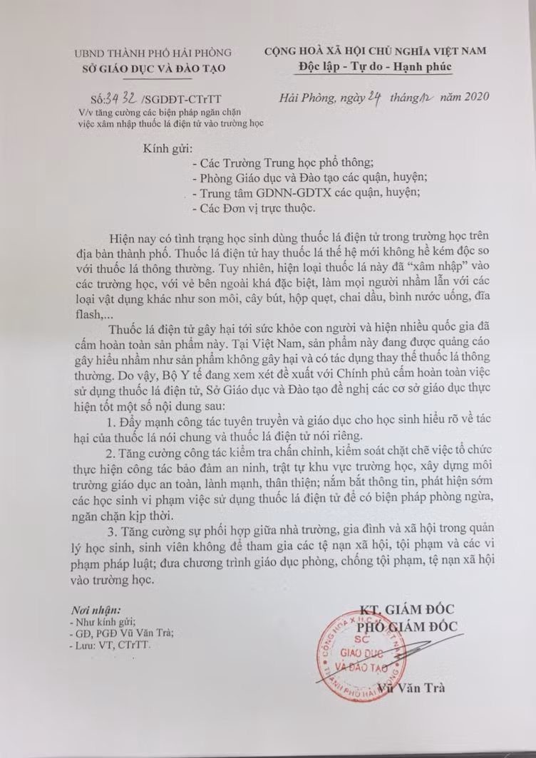 Công văn của Sở GD&amp;ĐT Hải Phòng