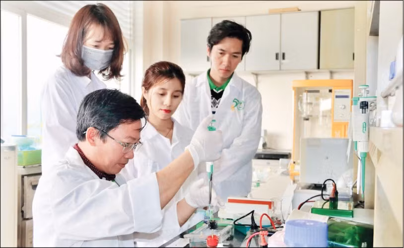 Nhóm nghiên cứu mạnh tại Viện Công nghệ sinh học - ĐH Huế làm thí nghiệm trong phòng thí nghiệm phân tích. Ảnh: NT
