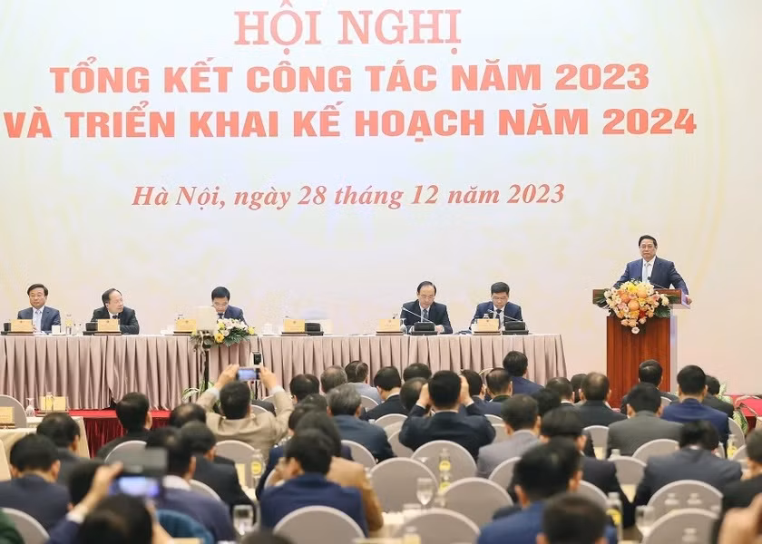Thủ tướng Phạm Minh Chính phát biểu tại Hội nghị triển khai kế hoạch năm 2024 của ngành Giao thông vận tải. (Ảnh: Dương Giang/TTXVN) Thủ tướng Phạm Minh Chính phát biểu tại Hội nghị triển khai kế hoạch năm 2024 của ngành Giao thông vận tải. (Ảnh: Dương Giang/TTXVN)