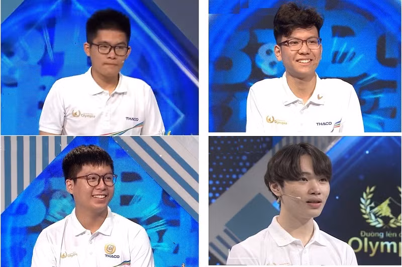 Các thí sinh dự trận chung kết Đường lên đỉnh Olympia 2021: 1. Hoàng Khánh, 2. Việt Thái, 3. Hải An, 4. Duy Anh.