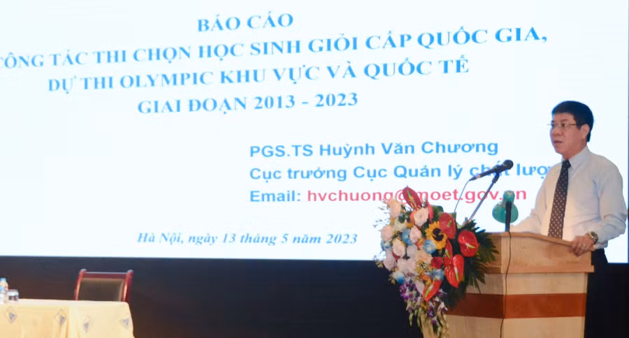 PGS.TS Huỳnh Văn Chương, Cục trưởng Cục Quản lý chất lượng phát biểu tại Hội nghị về công tác thi chọn học sinh giỏi quốc gia.