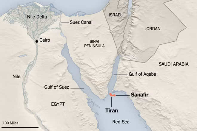 Vị trí 2 đảo Tiran và Sanafir. Đồ họa: New York Times