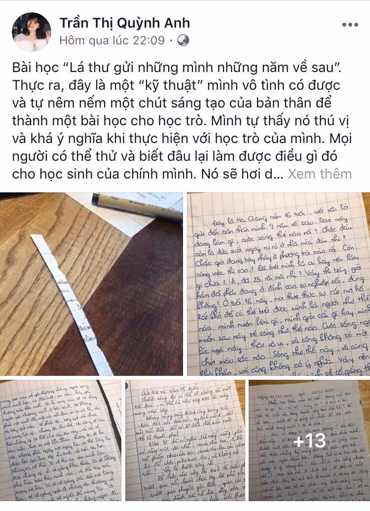 Cô giáo Quỳnh Anh chia sẻ trên trang cá nhân với mong muốn ý tưởng này sẽ được nhiều giáo viên thử áp dụng cho học trò của mình Cô giáo Quỳnh Anh chia sẻ trên trang cá nhân với mong muốn ý tưởng này sẽ được nhiều giáo viên thử áp dụng cho học trò của mình