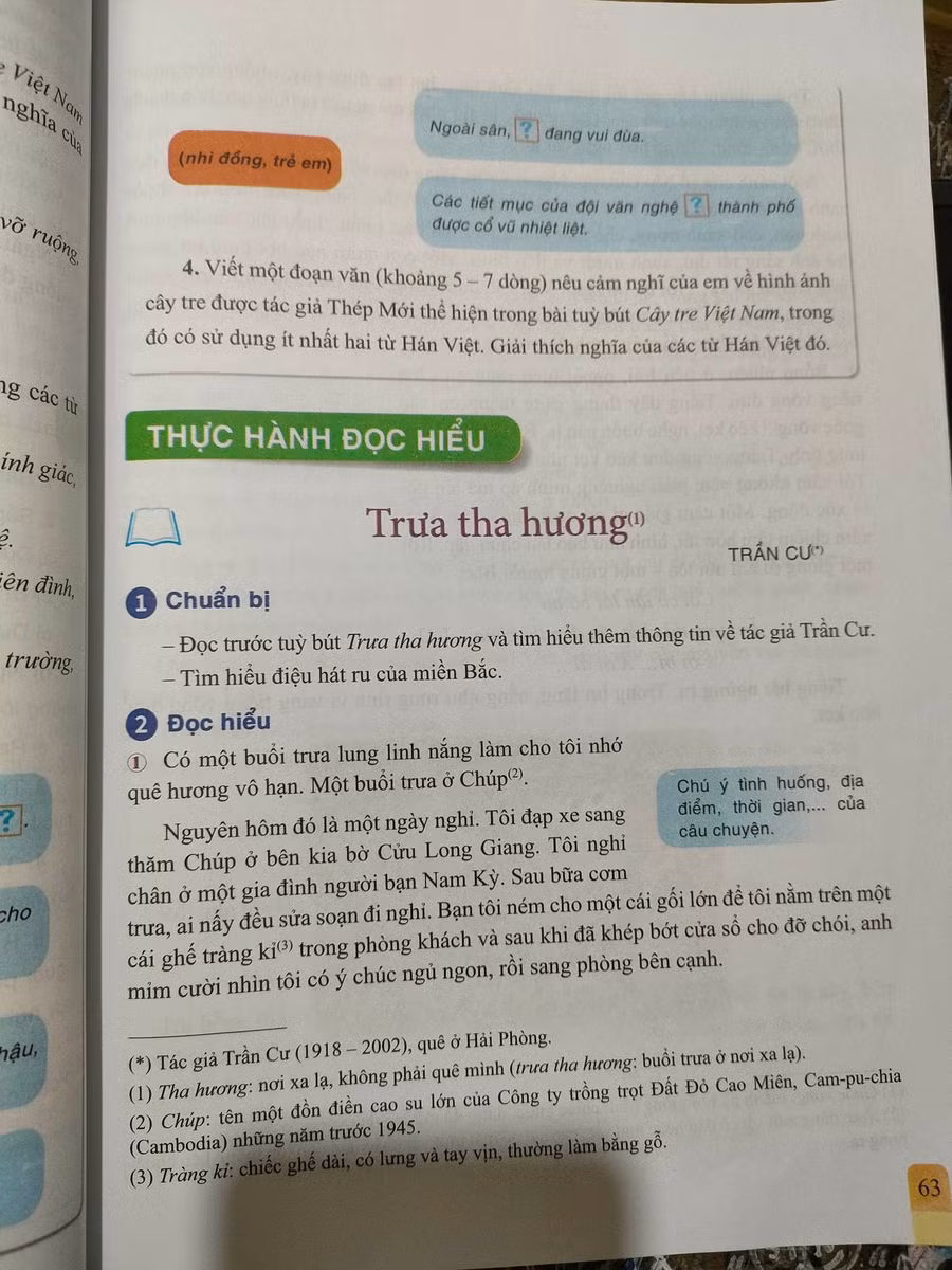 Văn bản “Trưa tha hương” của Trần Cư trong sách Ngữ văn lớp 7 tập 2. Văn bản “Trưa tha hương” của Trần Cư trong sách Ngữ văn lớp 7 tập 2.