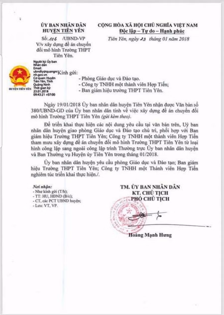 Công văn của UBND huyện Tiên Yên về việc xây dựng Đề án chuyển đổi mô hình Trường THPT Tiên Yên Công văn của UBND huyện Tiên Yên về việc xây dựng Đề án chuyển đổi mô hình Trường THPT Tiên Yên