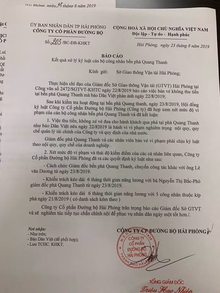 Báo cáo của Công ty cổ phần đường bộ Hải Phòng