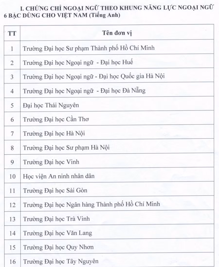 Công bố các đơn vị được tổ chức thi, cấp chứng chỉ ngoại ngữ, CNTT ảnh 1