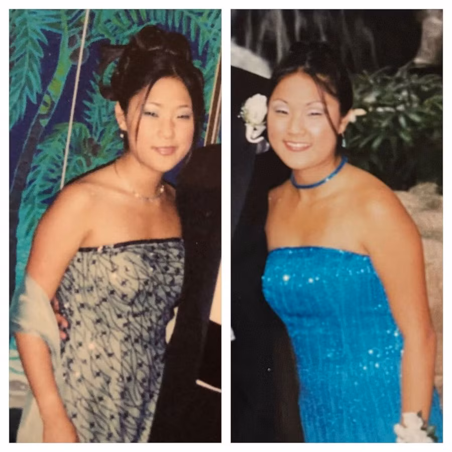 Emily Bushnell (trái) và Molly Sinert trong bức ảnh dạ tiệc khiêu vũ trung học. Ảnh: GMA.
