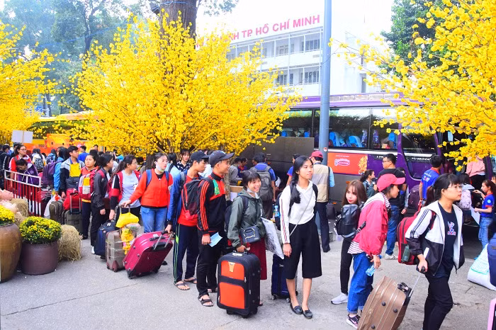 Xếp hàng để chuẩn bị lên xe