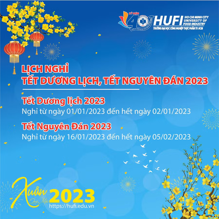 Lịch nghỉ Tết khá dài ngày của sinh viên HUFI.