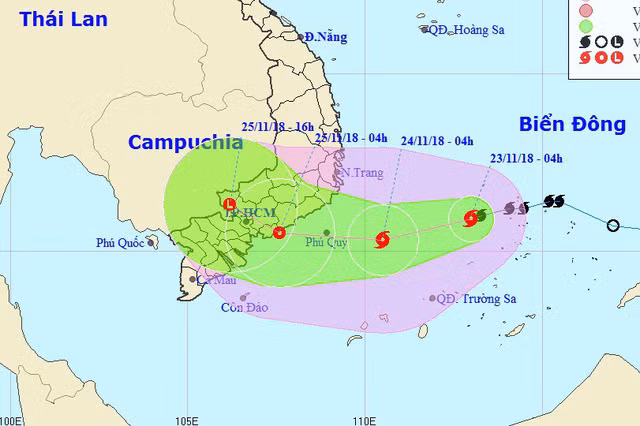 Vị trí và hướng di chuyển của bão số 9. (Ảnh: NCHMF)