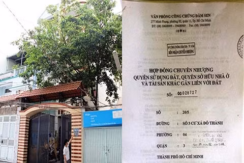 Ngôi nhà có giá trị 8 – 10 tỷ của ông Bùi Đức Tráng (ảnh trái) bị nghi vấn mua bán bất hợp pháp và có cả hợp đồng mua bán có công chứng (ảnh phải)
