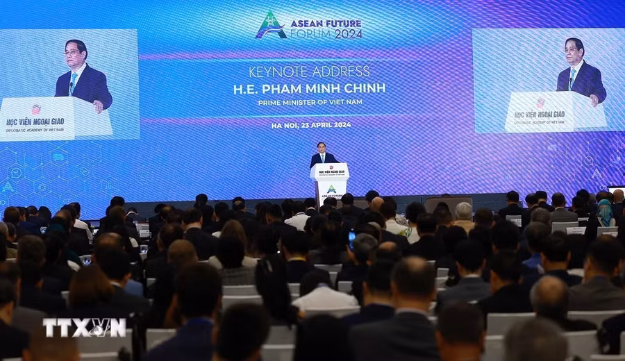 Thủ tướng Phạm Minh Chính phát biểu tại Diễn đàn Tương lai ASEAN 2024. (Ảnh: Dương Giang/TTXVN) Thủ tướng Phạm Minh Chính phát biểu tại Diễn đàn Tương lai ASEAN 2024. (Ảnh: Dương Giang/TTXVN)
