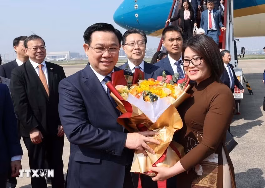 Cán bộ, nhân viên Tổng lãnh sự quán và đại diện kiều bào ở Thượng Hải đón Chủ tịch Quốc hội Vương Đình Huệ tại sân bay Hồng Kiều Thượng Hải (Ảnh: Nhan Sáng/TTXVN) Cán bộ, nhân viên Tổng lãnh sự quán và đại diện kiều bào ở Thượng Hải đón Chủ tịch Quốc hội Vương Đình Huệ tại sân bay Hồng Kiều Thượng Hải (Ảnh: Nhan Sáng/TTXVN)