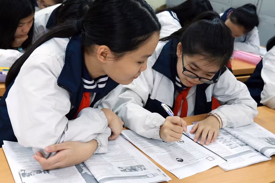 Học sinh lớp 9 Trường Lương Thế Vinh ôn thi vào lớp 10. Ảnh: Hải Nguyễn
