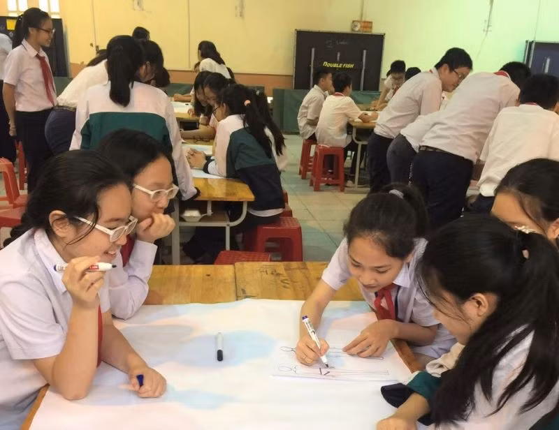 Học sinh làm việc nhóm khi học về quy tắc đồ bơi Học sinh làm việc nhóm khi học về quy tắc đồ bơi