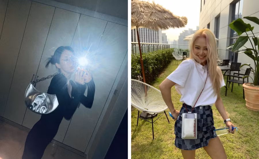 Seohyun và Hyoyeon cũng nhanh chóng bắt kịp xu hướng khi sở hữu những chiếc túi màu bạc. Seohyun và Hyoyeon cũng nhanh chóng bắt kịp xu hướng khi sở hữu những chiếc túi màu bạc.