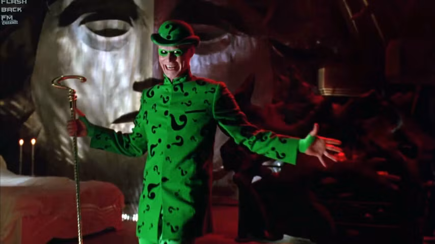 Nhân vật Riddler của Jim Carrey trong phim “Người dơi bất tử”.