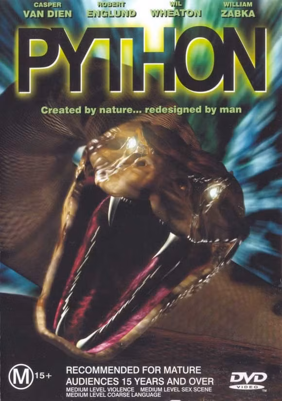 Python (2000) Python là một loài rắn khổng lồ xuất hiện trong thần thoại Hy Lạp. Một chiếc máy bay quân sự đã gặp sự cố và rơi tự do xuống khu vực thị trấn nhỏ. Điều này đã vô tình giải thoát cho một con rắn khổng lồ cực kì đáng sợ và khát máu. 4 bộ phim về loài rắn làm khán giả thót tim