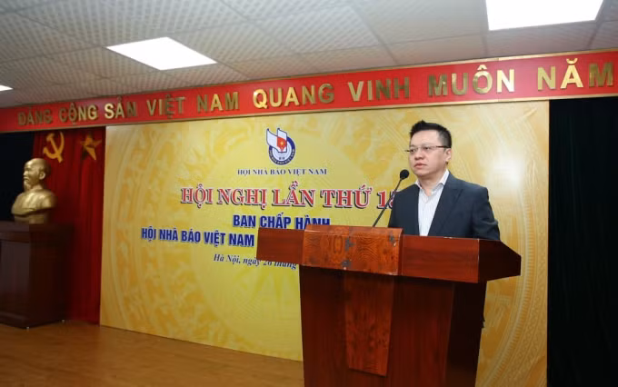 Tân Chủ tịch Hội Nhà báo Việt Nam Lê Quốc Minh phát biểu tại Hội nghị. Ảnh: Sơn Hải.