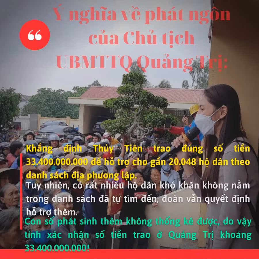 Phía ca sĩ Thuỷ Tiên lên tiếng làm rõ về số tiền từ thiện ở tỉnh Quảng Trị.