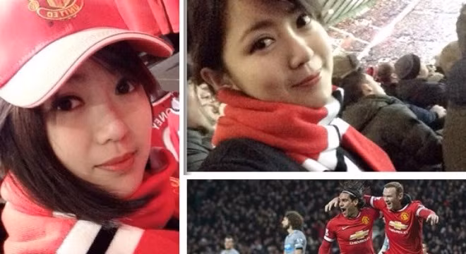 Nụ cười dễ thương của fan nữ Việt tại Old Trafford