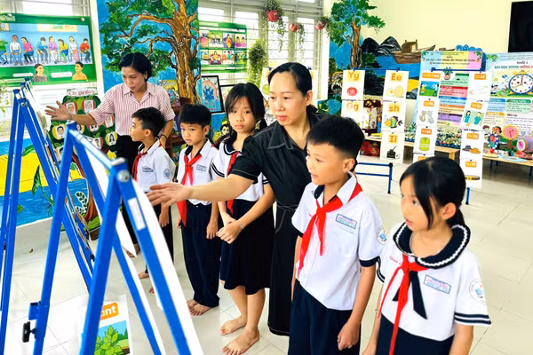 “Góc Tiếng Anh” tại thư viện Trường Tiểu học Thuận Kiều. Ảnh: MA