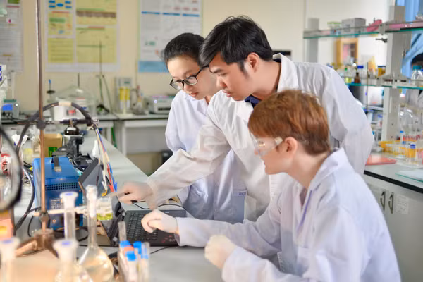 Sinh viên Trường Đại học Khoa học và Công nghệ Hà Nội thực hành trong phòng thí nghiệm. Ảnh minh họa: INT