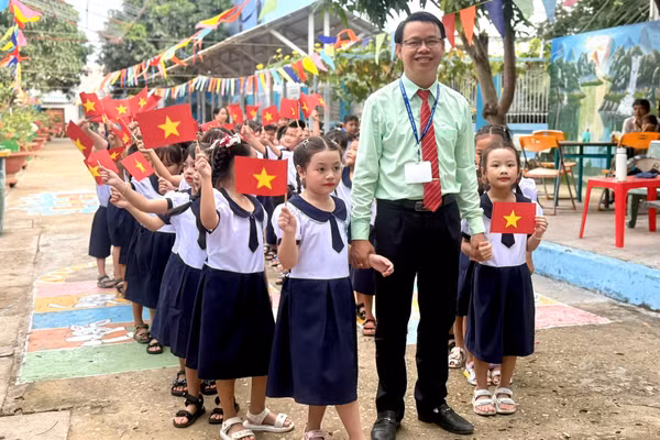 Học sinh Trường Tiểu học Thạnh An (xã Thạnh An) tựu trường năm học mới. Ảnh: NTCC