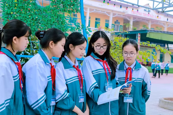 Học sinh Trường THCS Hải Xuân (Hải Xuân, Ninh Bình). Ảnh: Hải Sơn