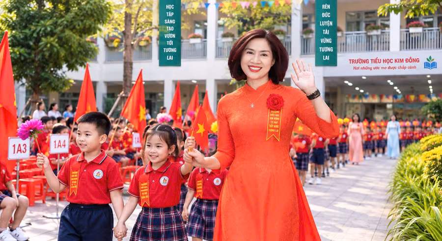 Cô trò Trường Tiểu học Kim Đồng hân hoan bước vào năm học mới.