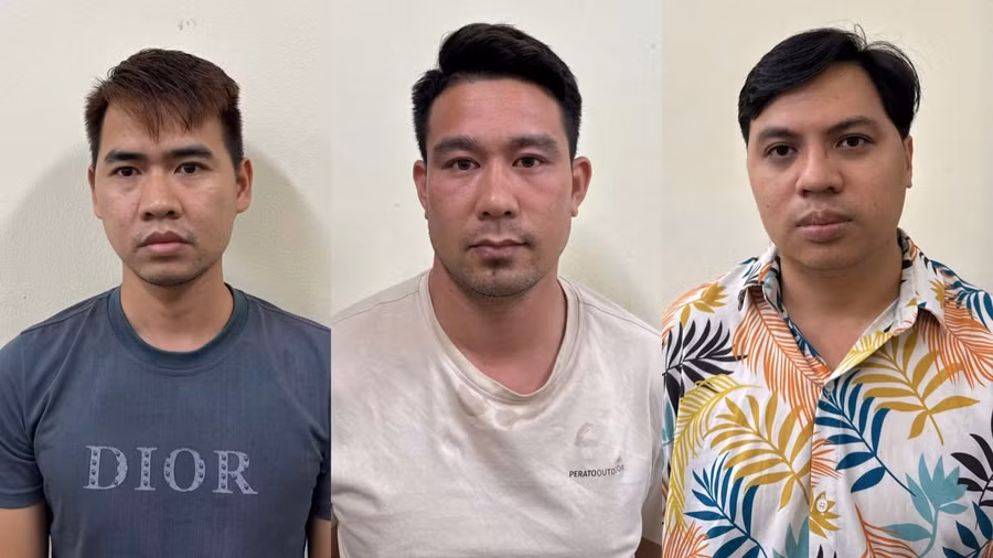 Các bị can Nguyễn Văn Hưng, Nguyễn Văn Phúc và Phan Quang Huỳnh (từ trái qua phải).