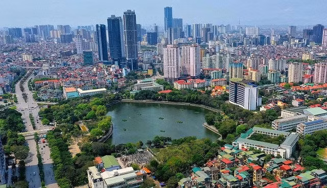 Một góc nội thành Hà Nội nhìn từ trên cao.