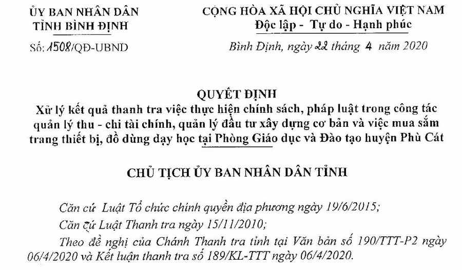 Bình Định: Phòng Giáo dục - Đào tạo huyện chi sai hàng trăm triệu đồng ảnh 1
